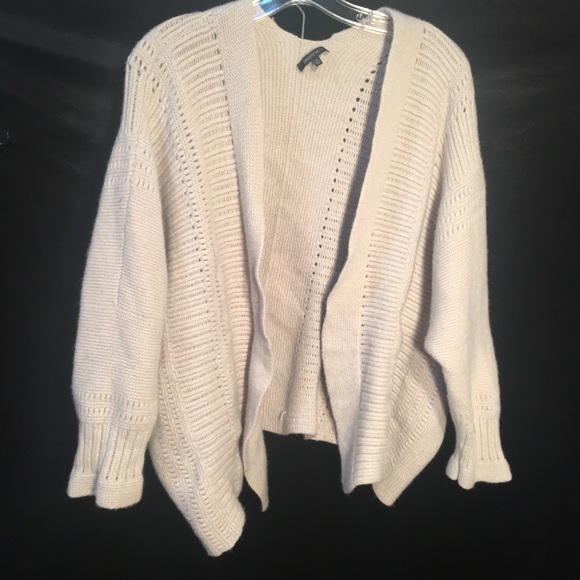 Lafayette 148 Wool & Cashmere Blend Tan Knit Open Front Cardigan M/L - Picture 4 of 7